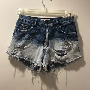 Garage distressed acid wash jean shorts
